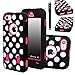 iPhone 5C Case, E LV iPhone 5C case - heavy Duty Rugged Dual Layer Hybrid Armor Defender Case Cover for iPhone 5C with 1 Screen Protector, 1 Black Stylus and 1 Microfiber - Polka Dot Hot Pink