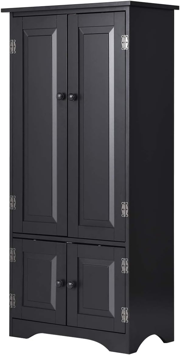 Giantex Accent Floor Storage Cabinet Adjustable Shelves Antique 2-Door Low Floor Cabinet Pantry 24" Lx13 Wx49''H (Black): Kitchen & Dining