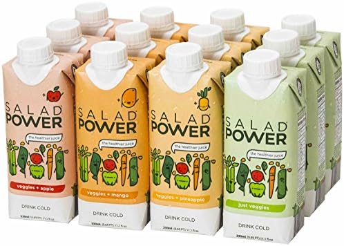 SaladPower Variety Pack Vegetable and Fruit Juice, 100% Juice, Low Sodium, Vegetables First (Pack of 12)