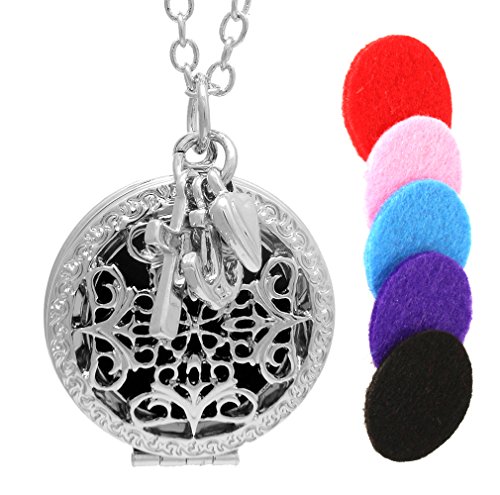 UPC 658300685160, AromaRain Faith, Love &amp; Hope Essential Oil Diffuser Necklace Locket (Rhodium Plated) For Aromatherapy With Cross, Heart and Anchor Charms - Includes 22&quot; Chain and 5 Pads - Aromatherapy Necklace