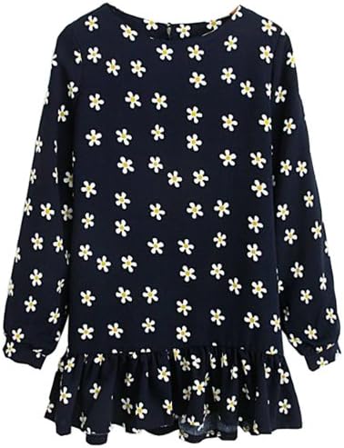 HaboZoo Womens Long Sleeve Crewneck Vintage Printed Tunic Mini Dress Large