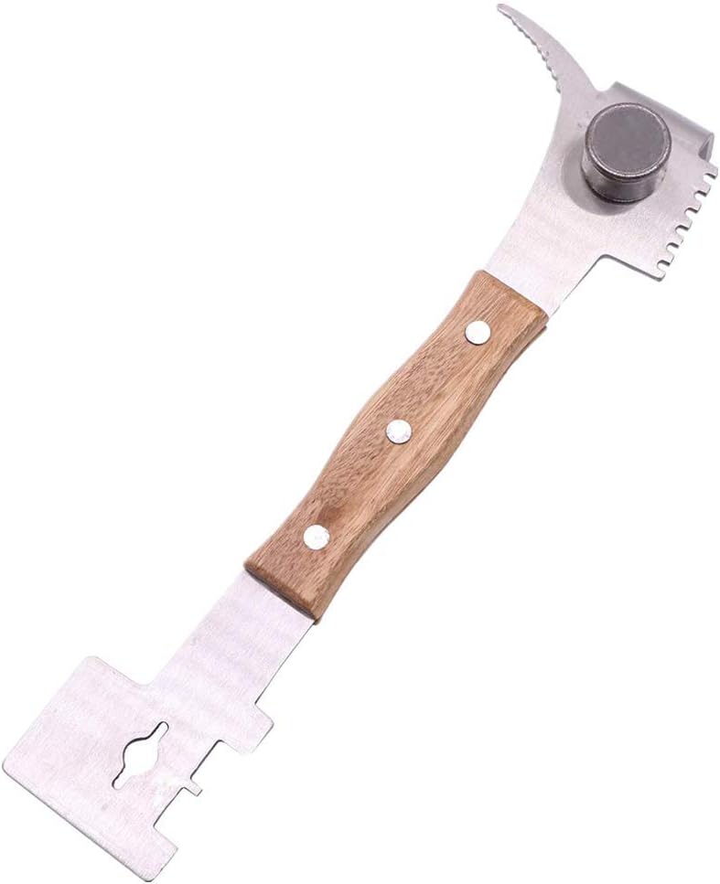Multi-function Cutting Knife, salaheiyodd Multifunctional Bee Hive Scraper Tool Stainless Steel Heavy Duty Beekeeping Supplies Beekeeper Equipment Wooden Handle, 20X12X5cm