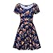 Fancyqube Women's Summer Short Sleeve Cute Sloth Print Flare Dress Navy Blue XL