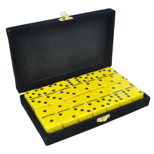 Domino Double 6 Yellow Jumbo Tournament Professional Size with Spinners in Elegant Black Velvet Box.