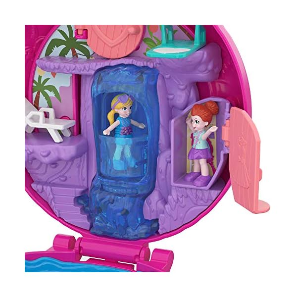 Polly-Pocket-Big-Pocket-World-Flamingo-Floatie-Compact-Amazon-Exclusive Polly Pocket Pocket World Flamingo Floatie Compact with Water Area, Hot Tub, Waterfall, Micro Polly and Shani Dolls…