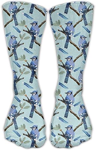 Cotton Watercolor Bird Feather Blue Jay Birds Spring Casual Socks Crew Socks