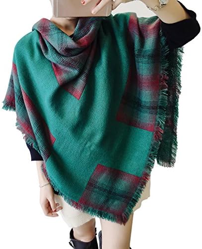 Wool Scarves 3 in 1,Airmark 2018 New Tassels Soft Plaid Wool Scarves Winter Warm Large Blanket Wrap Shawl for Women (Blackish Green)