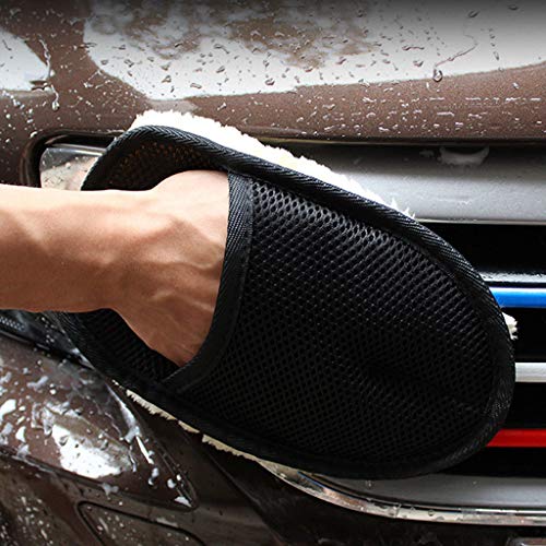 COM1950s Car Cleaning Towel Glove Wash Magic Care Cleaning Towel Microfiber Sponge Pad Brush Glass Cleaner Cloth Care Tool Glove (Black, D)