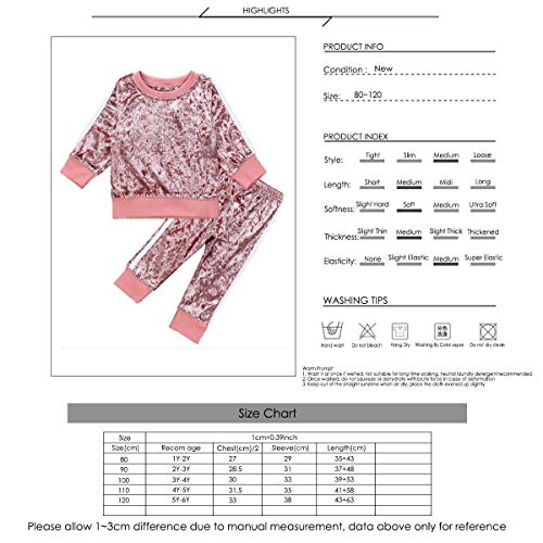 1-6Y Girls Velvet Sweatshirt Tops + Pants Fashion Sports Tracksuit Clothes Set (2-3T, Pink) - Thumbnail 7