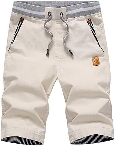 Guoji Men's Casual Shorts Slim-Fit Chino Shorts for Men S1601-Beige 32