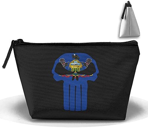 Skull Pennsylvania State Flag PA Makeup Bag Portable Zipper Travel Toiletries Bag For Women&amp;Men
