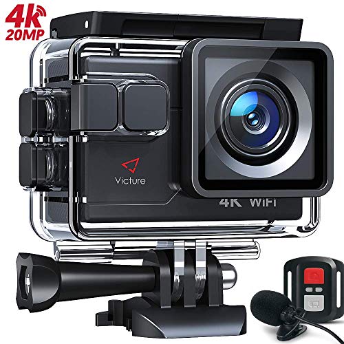Victure AC700 4K 20MP Action Camera, 40M Waterproof Underwater Camera with EIS Tech, External Microphone and Remote Control with 2 Batteries and Mounting Accessories Kit