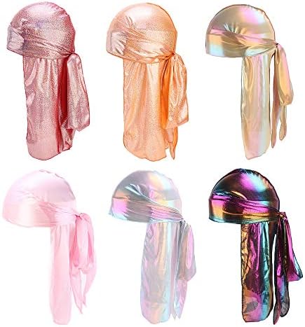 Unisex Deluxe Silky Durag Extra Long-Tail Headwraps Pirate Cap 360 Waves Du-RAG