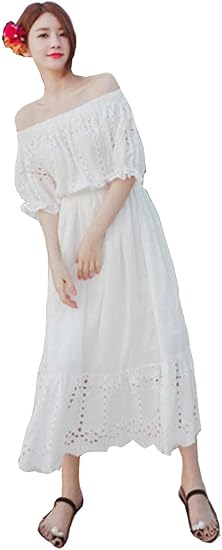 Amazon Kzzkooハワイ リゾートワンピ マキシワンピ リゾート ワンピース ボヘミア風 ロング 無地 ビーチ オフショルダー 女性らしさ ハワイ リゾートワンピース 夏 旅行 マキシワンピース 大人可愛い ホワイト Wzl906 ワンピース チュニック 通販