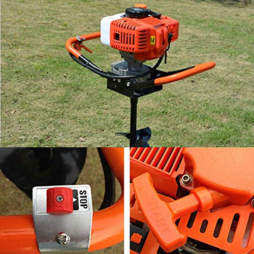 52cc Gas Powered Post Hole Digger with Three Earth Auger Drill 4"/6"/8" Bits Single Cylinder 2-stroke