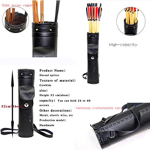 Dostyle Pure Handmade Traditional Archery Shoulder Back Quiver Bow Genuine Leather Arrow Holder Mongolian Striker's Quiver Bag Pure Leather Sewing for Hunting Target