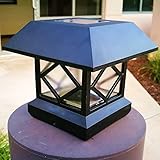 Sogrand 2pcs-Pack Solar Post Lights,Fits 5 Post Sizes with Adaptors Black Vinyl Bright Sturdy and Big,Solar Lights Outdoor,Post Light,Solar Lamp Post