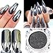 Women DIY Mirror Powder Effect Chrome Nails Pigment Gel Polish (Silver B)