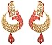 Touchstone Indian Bollywood pretty curved fish motif candy red Rhinestone long bridal designer jewelry chandelier earrings for women in antique gold tone