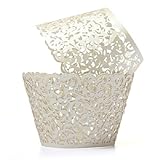 Baloray Filigree Little Vine Lace Laser Cut Cupcake Wrapper Liner Baking Cup Muffin Case Trays Wedding Birthday Party Decoration (Cream, 12)