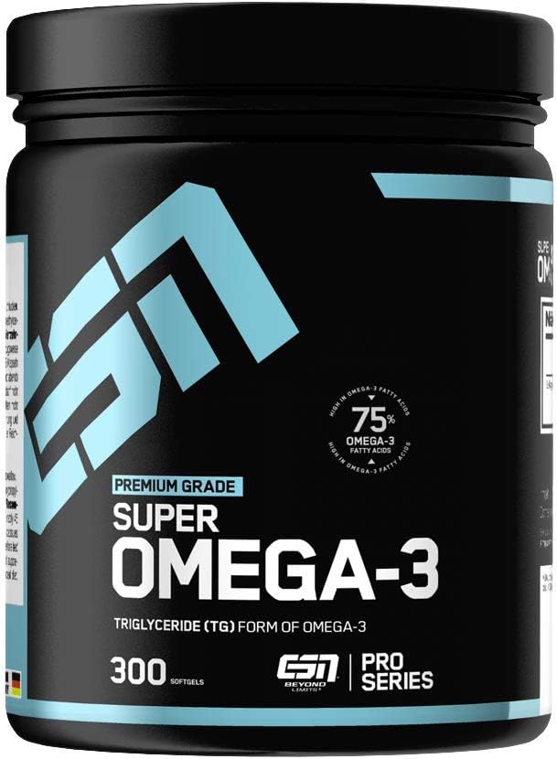 ESN Super Omega 3 Caps – 300 Kapseln à 1000 mg reines Seefischöl – Essentielle Fettsäuren EPA (Eicosapentaensäure) und DHA (Docosahexaensäure) – 300 Portionen – Made in Germany