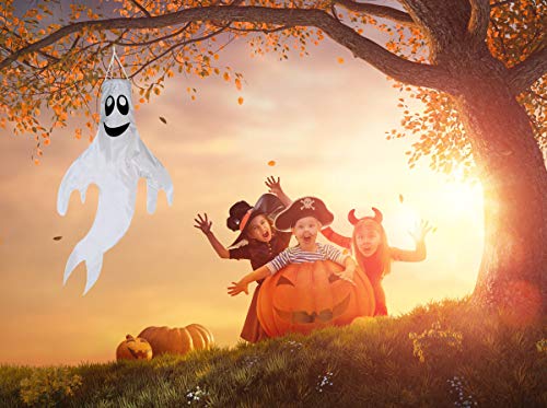 Halloween Ghost Windsocks Flag,Cute Outdoor Hanging Halloween Friendly Ghost Decorations for Front Yard Patio Lawn Garden Party Decor,Includes Swival Hanging Clip (18 INCH)...