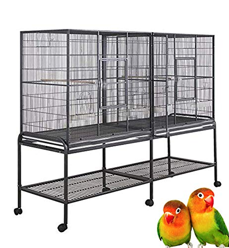 Double Birdhouse Treehouse Bird Cage and Flight Cage – 61”W x 18″ D x 56”H – Three Colors Available (Black Vein)