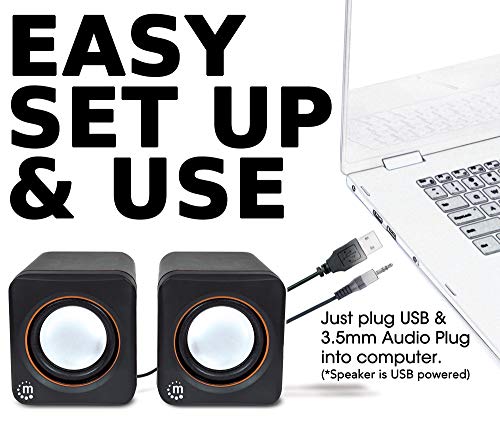 Manhattan USB Powered Stereo Speaker System - Small Size - with Volume Control & 3.5 mm Aux Audio Plug to Connect to… - Image 2