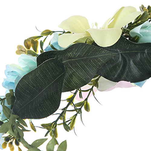 Felice Arts Handmade Boho Flower Headband Hair Wreath Halo Floral Garland Crown Headpiece with Adjustable Ribbon Festival Wedding Party, Blue