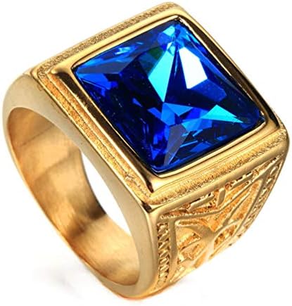 FNJED Mens Ring Vintage Red Sapphire 24k Gold Stainless Steel Ring