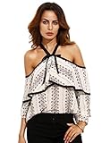 Verdusa Women's Spaghetti Halter Off The Shoulder Blouse Long Sleeve Shirt Tops