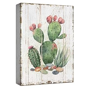 Cactus Green with Red Flowers Abstract Painting Artwork...