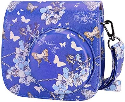 Tiessic Instax Camera Case for Fujifilm Instax Mini 9 /Mini 8 /Mini 8+ Camera with Shoulder Strap and Pocket - Cobalt Blue Butterfly