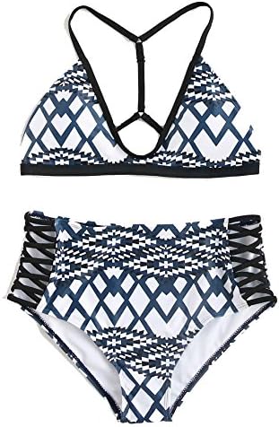 Sign Fashion Geometric Print Criss Cross High Waist Bikini Set (XL)