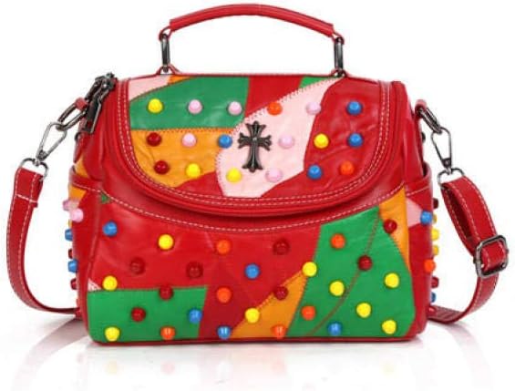 Leather Handbags Trend Crossbody Bag Rivet Leather Handbags Fashion Korean Version of The Shoulder Bag，Colored Crochet