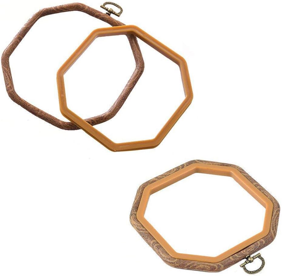 2 PCS Octagon Embroidery Hoops Cross Stitch Hoop Bulk Imitated Wood Embroidery Circle Set for Art Craft Frame Craft Photo Frame