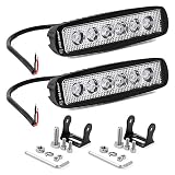 YITAMOTOR LED Light Bar 2PCS 18W 6 Inch Flood LED Work Light Pods Single Row Off Road Led Light Driving Light Fog Light Boat Light Waterproof SUV ATV 4WD Car Truck Golf Cart 12V 24V, 2 Year Warranty