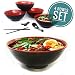 4 set (16 piece) Ramen Bowl Set, Asian Japanese Style with Spoons Chopsticks and Stands, Restaurant Quality Melamine, Large 32 oz for Noodles, Pho, Noodle, Udon, Thai dinnerware for any Soup Meal primary