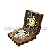 New Nautical Ship Compass with Watch in Square Wooden Box Vintage Brass Maritime Navigation Instrument Collectible Gift for Sailors and Explorers