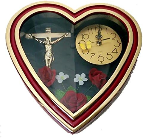 Heart shaped 3 d floral wall clock (red)