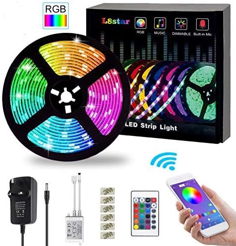 L8star LED Strips Lights,5M/16.4ft Flexible Strips Lights SMD 5050 RGB with Bluetooth Controller Changing Tape Lights kit with LED Sync to Music for TV,Bedroom,Kitchen,and Home Decoration