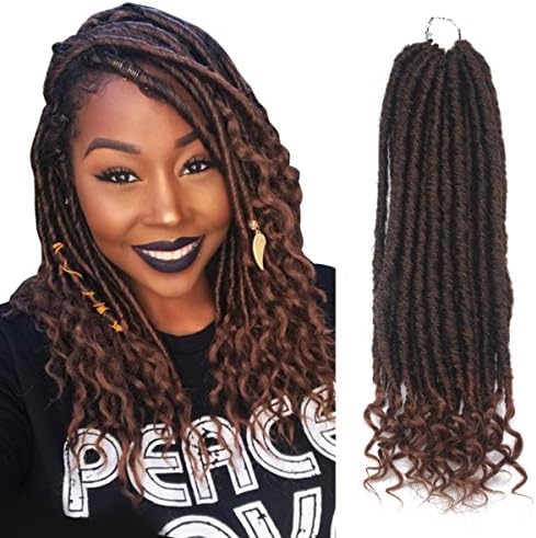 Eerya 6 Packs Faux Locs Crochet Synthetic Hair Twist Braids with Curly Ends Goddess Locs Crochet Braiding Soft Hair Extension (6Packs/lot, T1B/30 Dark brown)