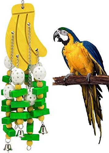 特別セール品 鳥かごのおもちゃ 木製色ぶら下げオウム噛むおもちゃバナナ形の鳥かごアクセサリー中型および大型のオウムに適しています