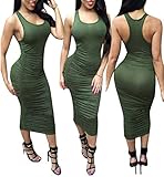 Bess Bridal Women's Sexy Vest Fold Slim Bodycon Midi Tight Long Party Tank Dress