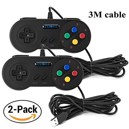 Exlene® Usb Controller Gamepads Joystick 10ft/3m (2pack),Usb Snes Controller Super Snes Classic Controller for PC Windows Ubuntu Raspberry Pi 3 Retropie Sega Genesis