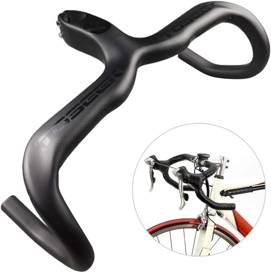 Lixada1 400/420mm T800 Full Carbon Fiber Bike Drop Bar Integrated Road Bicycle Bike Bent Handlebar with 90mm Stem