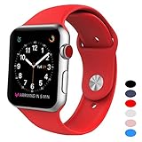 Sport Band for Apple Watch 42mm, BANDEX Soft Silicone Strap Replacement Wristbands for Apple Watch Sport Series 3 Series 2 Series 1(Red M/L)