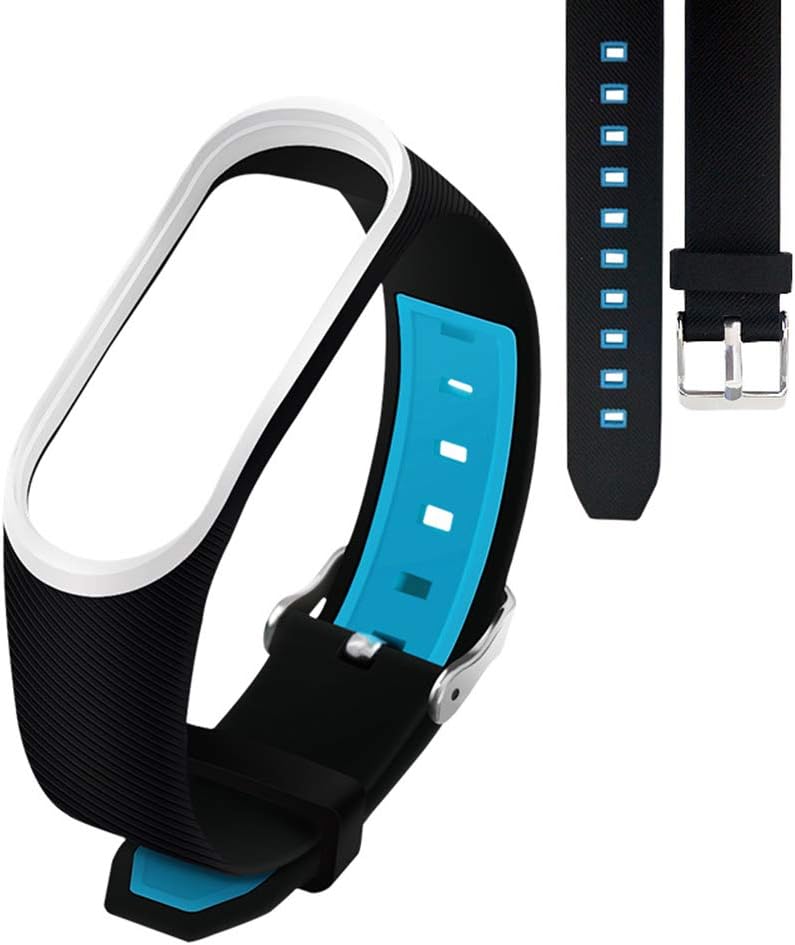 Aubess Waterproof Replacement Bands for Xiaomi M3,Colorful Silicone Smart Bracelet for Xiaomi Mi3 Fitness Wristband Straps (black blue)