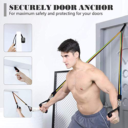 Resistance-Bands-12-In-1-Widerstandsband-Set-5-Fitnessbaender-Set-100lbs-Expander-Tubes-Baender-Widerstandsbaender-mit-Griffe-Knoechelriemen-Tueranker-und-Tragetasche-fuer-Home-GymYogaPilates