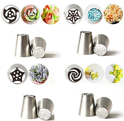 7pcs Russian Tips + 1 Coupler Icing Piping Nozzles Cake Decoration Tips Tulip Rose Nozzle Tip Large Size - Thumbnail 2